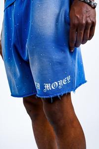 Hombres Custom Distress Rhinestones Sólido Transpirable Lona Ácido Lavado Sun Faded Trendy Street Fashion Sweat Shorts - Product Image 5