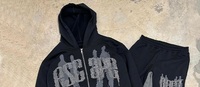 Conjunto Deportivo de 2 Piezas con Estampado Gráfico para Hombre, Sudadera con Capucha y Cremallera con Pedrería, Pantalones Deportivos Acampanados y Conjunto de Jogger para Hombre y Mujer