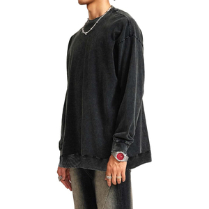 เสื้อสตรีทแวร์ผู้ชายสไตล์ Urban ล้างสีแบบ Acid Wash ผ้าคอตตอนผสมฟลีซ ทรงโอเวอร์ไซส์ ไหล่ตก สวมใส่สบายๆ แบบลำลอง รับผลิตแบบ OEM และ Private Label - Product Image 2