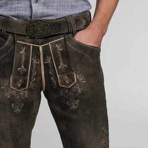 Allemand et autrichien Lederhosen Long et Pant Short set shirt Distressed Leather Vintage Look Brodé Bavarois Lederhosen - Product Image 2