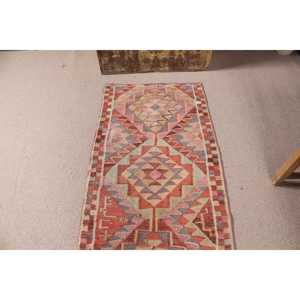 Turkish Vintage Rug 2.4x8.4 ft, <b>Red</b> Patchwork Rug - Product Image 5
