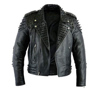 Veste en cuir pour homme en peau de mouton, couleur personnalisée, longue, fine, cloutée, pour homme, punk rock, motard, course, imperméable, respirante - Product Image 1