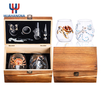Ensemble de verres à vin sans pied en cristal peints à la main avec des animaux marins, accessoires de bar, coffret cadeau en bois de qualité supérieure pour hommes