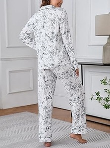 Nouvel arrivage – Ensemble pyjama d'été en coton pour femme, style mignon, haut à manches longues et pantalon long, col à revers – Vente en gros - Product Image 6