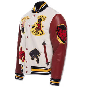 OEM personalizado Vintage chaqueta de bombardero de los hombres de soporte de cuello de cuero de vaca de manga Chenille parche bordado de béisbol Letterman Varsity - Product Image 6