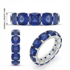 KING O KING Classic Cushion Natural Sapphire Eternity <b>Ring</b> for Women's Party Occasions 18k White Gold Channel Setting - Product Image 4
