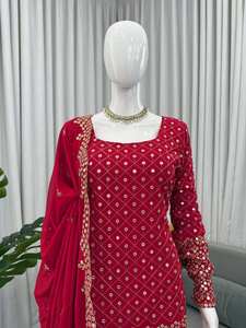 Entrez dans un charme sans effort avec notre ensemble exclusif de salwar kameez pour femmes en 3 pièces, tenue décontractée pour les fêtes, cousu avec élégance - Product Image 5