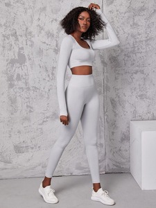 Ensemble de yoga sans couture pour femmes, vêtements de fitness hautement élastiques, soutien-gorge de sport et leggings respirants, ensemble de vêtements de sport pour la salle de sport - Product Image 6