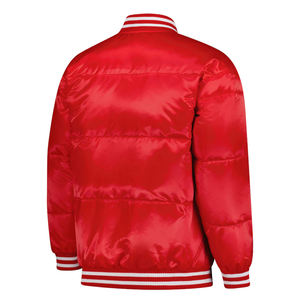 OEM 2025 chaqueta de béisbol universitaria de moda Satén de alto brillo Ajuste de gran tamaño bordado nombre de la escuela y pedido a granel y etiqueta privada - Product Image 3