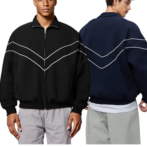 Veste de sport surdimensionnée Logo personnalisé Lavage à l'acide Coupe ample Vintage Fermeture éclair Col montant Veste de survêtement pour homme - Product Image 3