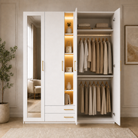 Armoire de chambre à coucher avec miroir LED blanc personnalisé, meubles de placard avec étagères et tiroirs pour hôtel, villa