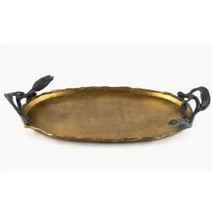 Ensemble de 2 Vaisselle d'hôtel de luxe de forme personnalisée Plateau de service en aluminium plaqué or pour les occasions de Diwali - Product Image 3