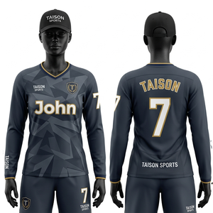 เสื้อฟุตบอลหญิง โพลีเอสเตอร์ อินเตอร์ล็อค สีเทา-ทอง ลายเชฟรอน ระบายอากาศได้ดี ซับเหงื่อ  รับสกรีนโลโก้ตามแบบ - Product Image 4