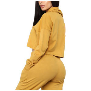 Conjunto de chándal de patrón sólido para mujer, venta al por mayor, Top corto con capucha, ropa deportiva, chándal con capucha de dos piezas Essentials - Product Image 5