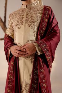 ELEGANT HEAVY EMBROIDERY on GROOM SHERWANI,<b>PANT</b> WITH STOLE WITH EMBELLISHED CRYSTAL GLASS BEADS,DABKA WORK for WEDDING =2024 - Product Image 2