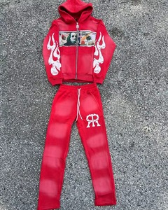 Pakistan Manufacture Sun Fade Sweatsuit Sweatsuit 100% Cotton Sweatsuit Pullover Hoodie And Stacked <b>Pant</b> Latest Design - Product Image 3