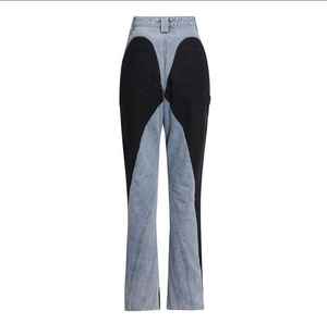 Nuevo traje de mezclilla de barril recto de cintura alta corto empalmado - Product Image 6