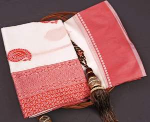 Saree belle bordure en jacquard de soie d'art avec chemisier de course non cousu pour les femmes Wedding Wear Party - Product Image 5