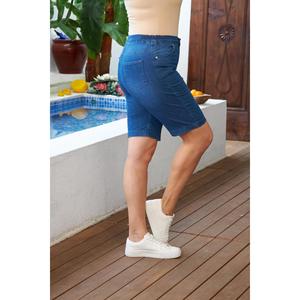 RMG Plus Size Women's <b>Elastic</b> <b>Waist</b> Blue Denim Shorts - Comfortable Woven Cotton Blend <b>Jean</b> Shorts for Summer Casual Wear - Product Image 1