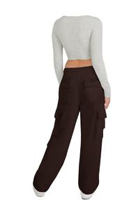 Pantalones Deportivos Cargo para Mujer, Cintura Alta, Casuales, de Lona, Frente Plano, Ecológicos, Ligeros, Transpirables, de Pierna Ancha, con Bolsillos - Product Image 4