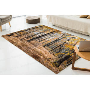 Alfombra de Lana con Paisaje Otoñal, Alfombra con Vista a un Bosque Otoñal, Alfombra Suave de Pelo Medio con Respaldo de Látex Antideslizante - Product Image 3