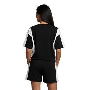 Ensemble deux pièces pour femmes, couleur unie, 100% coton, broderie vintage, style streetwear, t-shirt à manches courtes et short pour femmes - Product Image 2