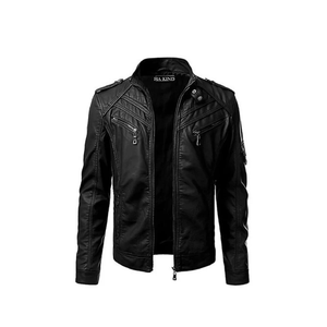 แจ็คเก็ตหนังแท้กระเป๋าด้านหน้าขายส่งสำหรับผู้ชาย - Product Image 1