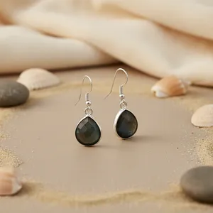 <b>925</b> Sterling <b>Silver</b> Teardrop <b>Earrings</b> with Labradorite Crystals Elegant Women's Gift Jewelry - Product Image 1