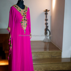 Pink Kaftan for Muslim Ladies With Latest Multi <b>Colour</b> <b>Stone</b> and Beads Work Designs - Product Image 1