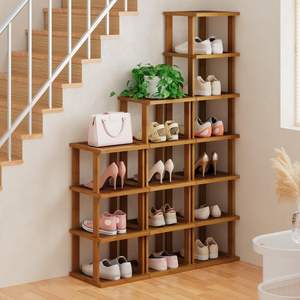 Modern Natural Acacia <b>Wooden</b> Shoe Rack Cabinet Shoe Organizer Entryway Seat Storage <b>Shelf</b> Hallway Furniture Corner <b>Shelves</b> - Product Image 4