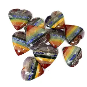 Chakra Set 7 Stone Heart Small Size Like WORRY Stone Gemstone Agate PALM Stone WORLD Wide Hand Work 000171 Carved