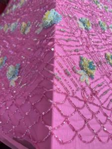 3D Hand Beaded Embroidered <b>Net</b> <b>Fabric</b> Luxury Beaded Lace for Garments Printed Cotton and Polyester Featuring Metallic Style" - Product Image 5