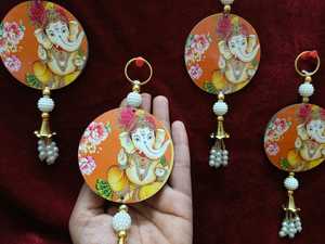 เซเคราลี่เซเรนตี้-ไม้ Cowrie เปลือกหอยพระพิฆเนศรถแขวนแดชบอร์ดไอดอลโชว์ชิ้น Kodi แขวนเทศกาลบ้าน Mandir ขอให้โชคดี - Product Image 3