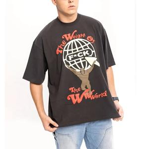 100% coton T-shirt surdimensionné lourd pour hommes Impression bouffante personnalisée avec motif solide de Logo de sérigraphie en mousse 3D - Product Image 2