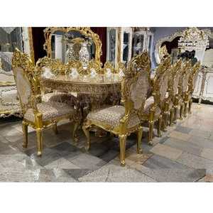 Ensemble de table à manger DST EXPORTS Deluxe en teck doré, double sculpture, finition dorée, moderne, 12 places, taille personnalisée, durable - Product Image 1
