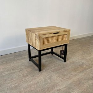 Mesita de noche de madera de mango RATTAN Madera maciza hecha a mano artesanía almacenamiento cajón mesita de noche - Product Image 4