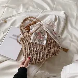 Best selling Summer colorful fringed straw beach bag for women made in Vietnam