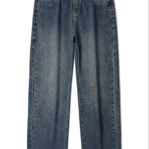 Men's Casual Blue Corduroy <b>Jeans</b> Relaxed Fit with <b>Elastic</b> Waist Zipper and Button Mid Waist Type Embroidered Technics - Product Image 1
