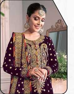 <strong>Designer</strong> Velvet Embroidered Shalwar Kameez Set with Chinon Embroidered Dupatta and Santoon Bottom Premium Winter Collection - Product Image 1