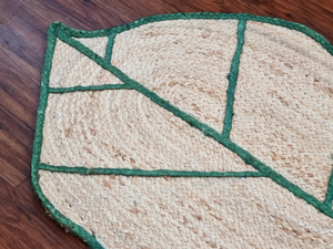 Tapis en jute de style Kilim fait à la main tufté motif abstrait décoratif en forme de feuille entrée de chevet patio extérieur salon - Product Image 3