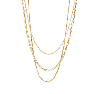 Collar de hombre de triple capa estilo hip hop chapado en oro de 18k sobre plata de ley, diseño de cadena tipo clip, estilo vintage - Product Image 3