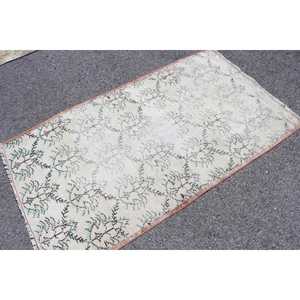 Tapis turc vintage 3,2 x 5,6 pieds, tapis d'appoint, tapis en laine à carreaux blancs et verts - Product Image 2