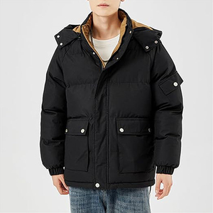 Men's windproof Woolen Puffer Jacket High Street Style Hooded Water Shell Material Front Logo windproof - Product Image 3
