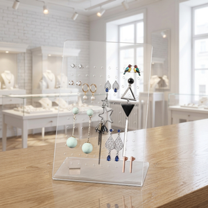 Expositor de Acrílico para Pendientes 2026 con Orificios Personalizables, Soporte de Joyería en Forma de L Transparente con Acabado Brillante y Logotipo Personalizado - Product Image 1