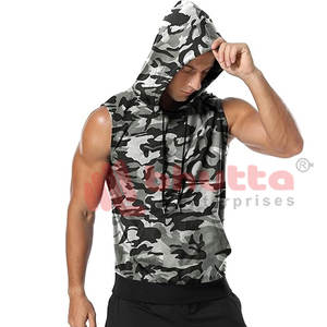Sudaderas con capucha de gimnasio sin mangas para hombre, cómodas sudaderas con capucha de algodón con estampado de color sólido, estilo de culturismo de trabajo de verano, sudaderas con capucha de gimnasio sin mangas - Product Image 4