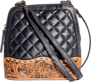 กระเป๋าหนังแท้คุณภาพสูง 100% แบบสะพายข้าง สีดำ ลายดอกไม้แกะสลักด้วยมือ ผลิตตามสั่ง ใช้ได้ทุกฤดู - Product Image 5