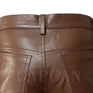 Pantalones casuales de cuero de color marrón para pantalones de cuero de vaca de estilo de patrón personalizado para hombres en diseño único - Product Image 4