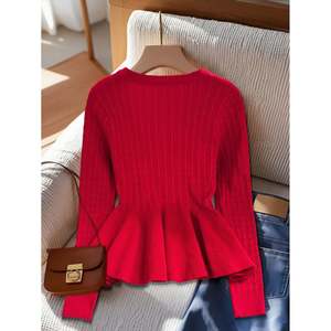 Women's Casual Winter Knitted Long Sleeve <b>Cardigan</b> with Ruffle Trim and Button Detail - Product Image 3