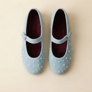 <span class=keywords><strong>Scarpe</strong></span> Mary Jane in Velluto Azzurro Perlato Personalizzate ODM, Basso MOQ, <span class=keywords><strong>Ballerine</strong></span> Morbide in Velluto per Sposa, <span class=keywords><strong>Scarpe</strong></span> Comode da Cerimonia per Ragazze - Product Image 2