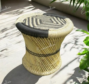Nouveau Style fait à la main bambou Sarkanda indien canne en osier Muddha repose-pieds tabouret pouf pour salon jardin os incrustation Console - Product Image 3